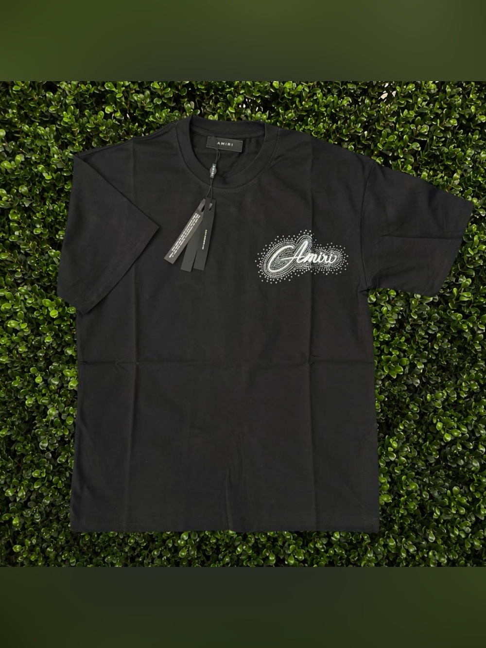 AMIRI Black Crewneck T-Shirt with White Logo Detail